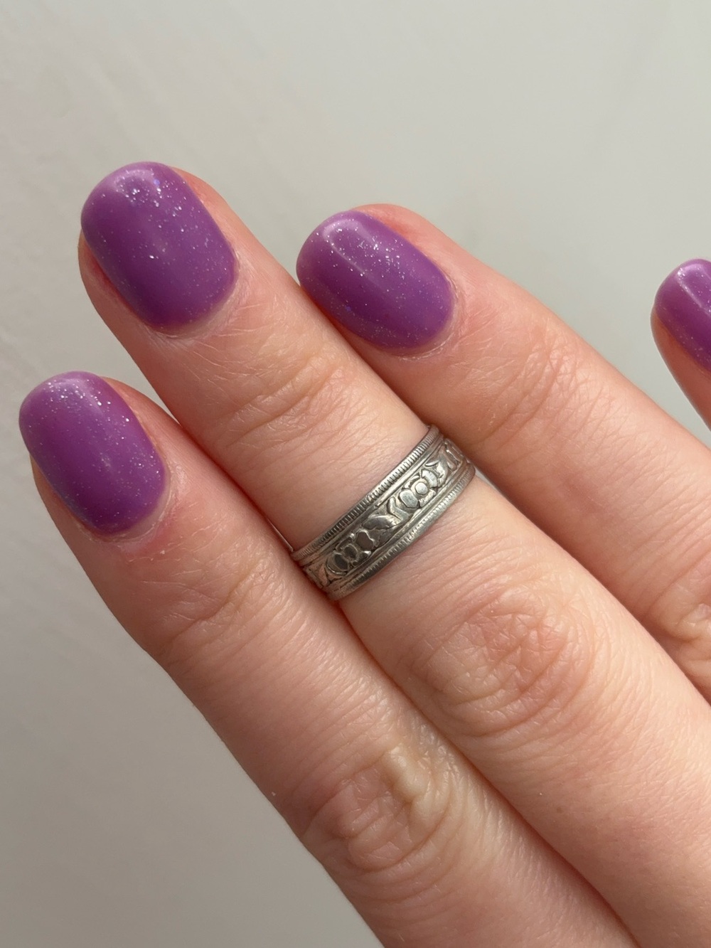 Sterling Silver Antique Floral Engraved Eternity Band Ring